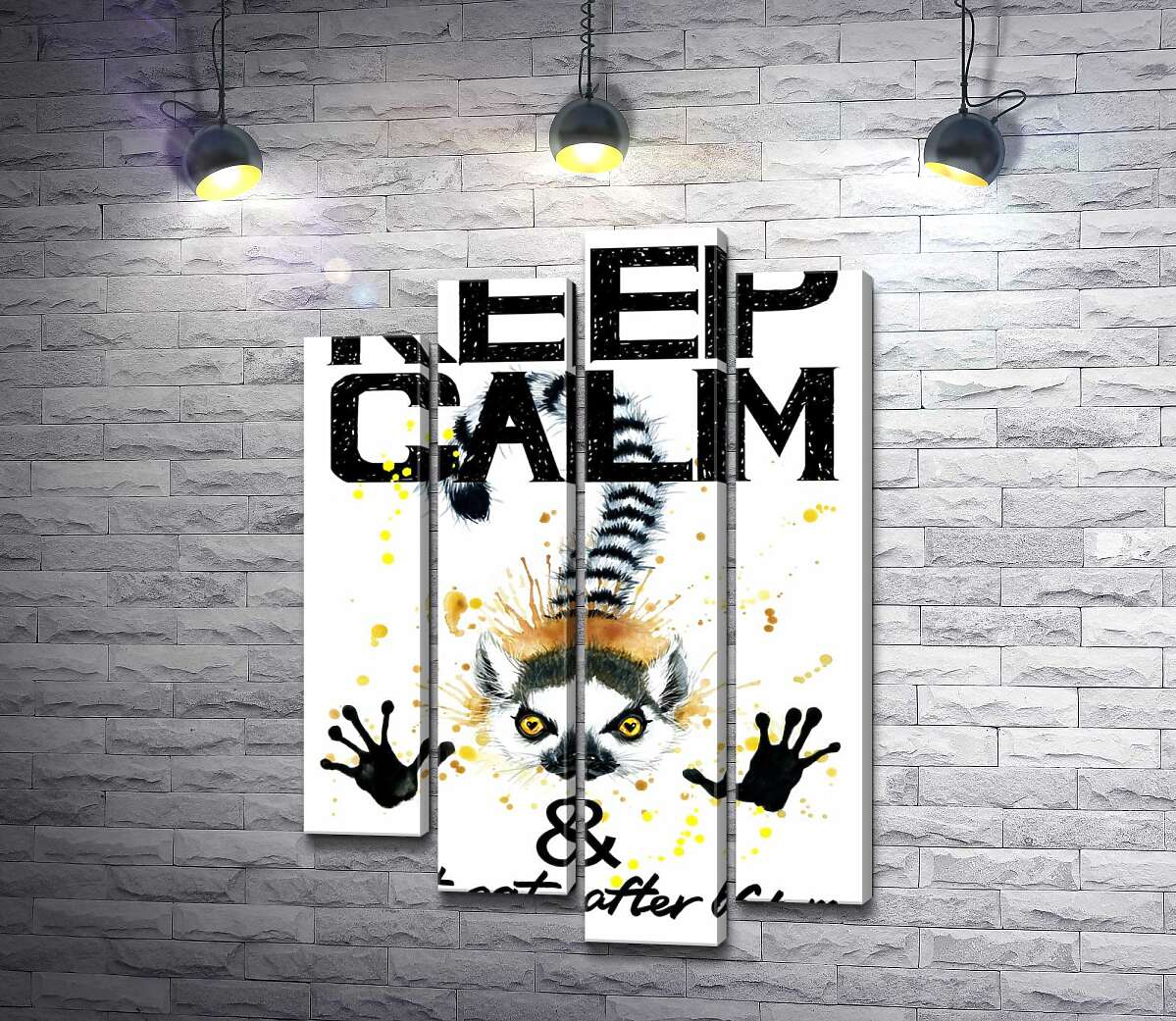 

Модульная картина ArtPoster Лемур тянет лапы вперед под надписью "keep calm and don't eat after 6 p.m." 132x192 см Модуль №21
