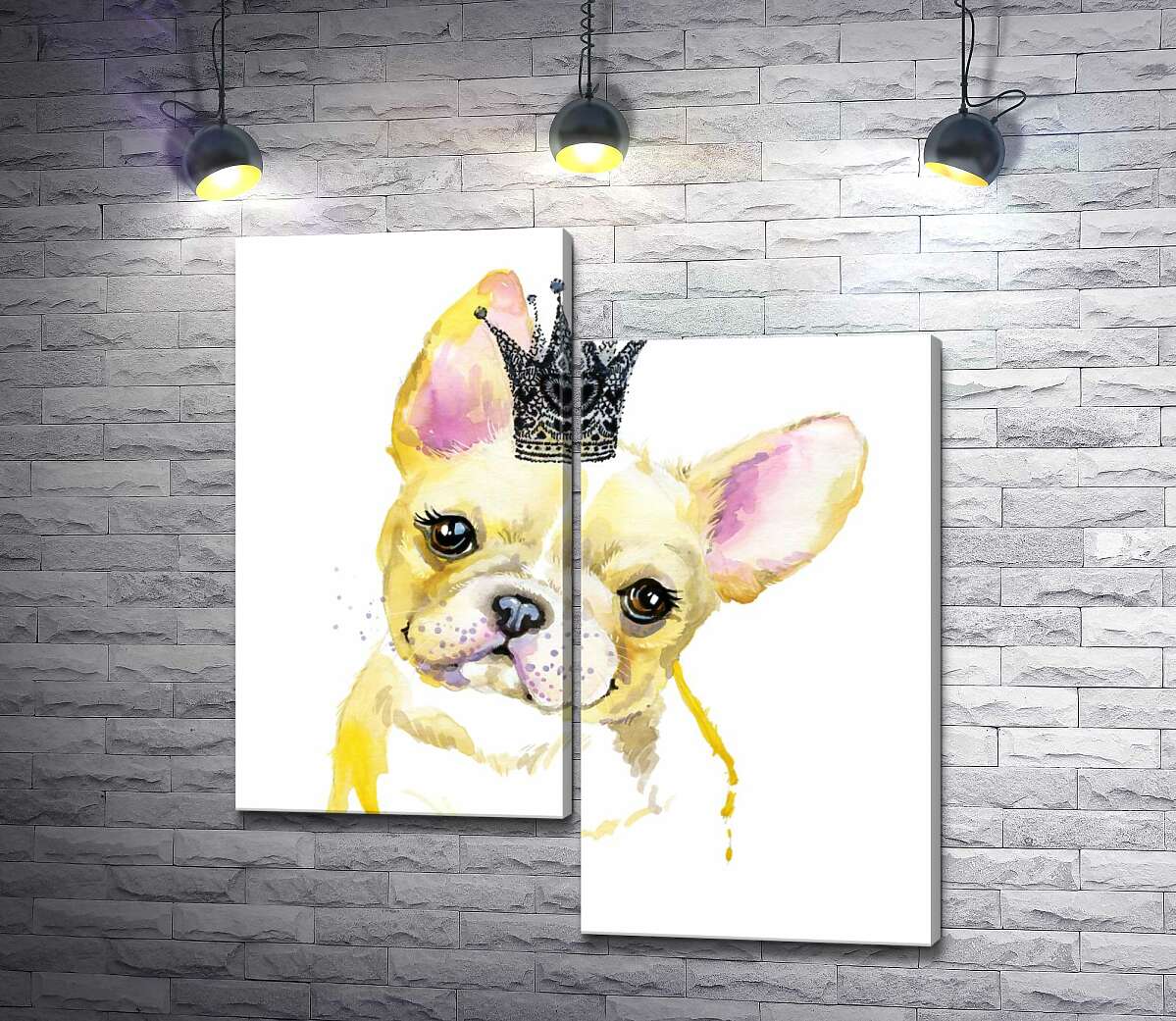 

Модульная картина ArtPoster Милая мордашка французского бульдога с ажурной короной на голове 100x110 см Модуль №5