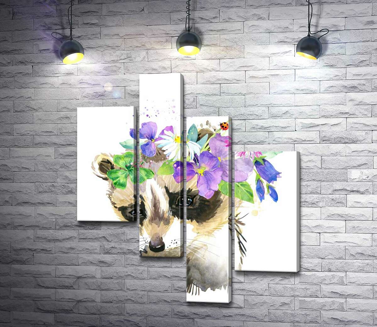 

Модульная картина ArtPoster Макушка енота украшена венком цветов 130x155 см Модуль №20