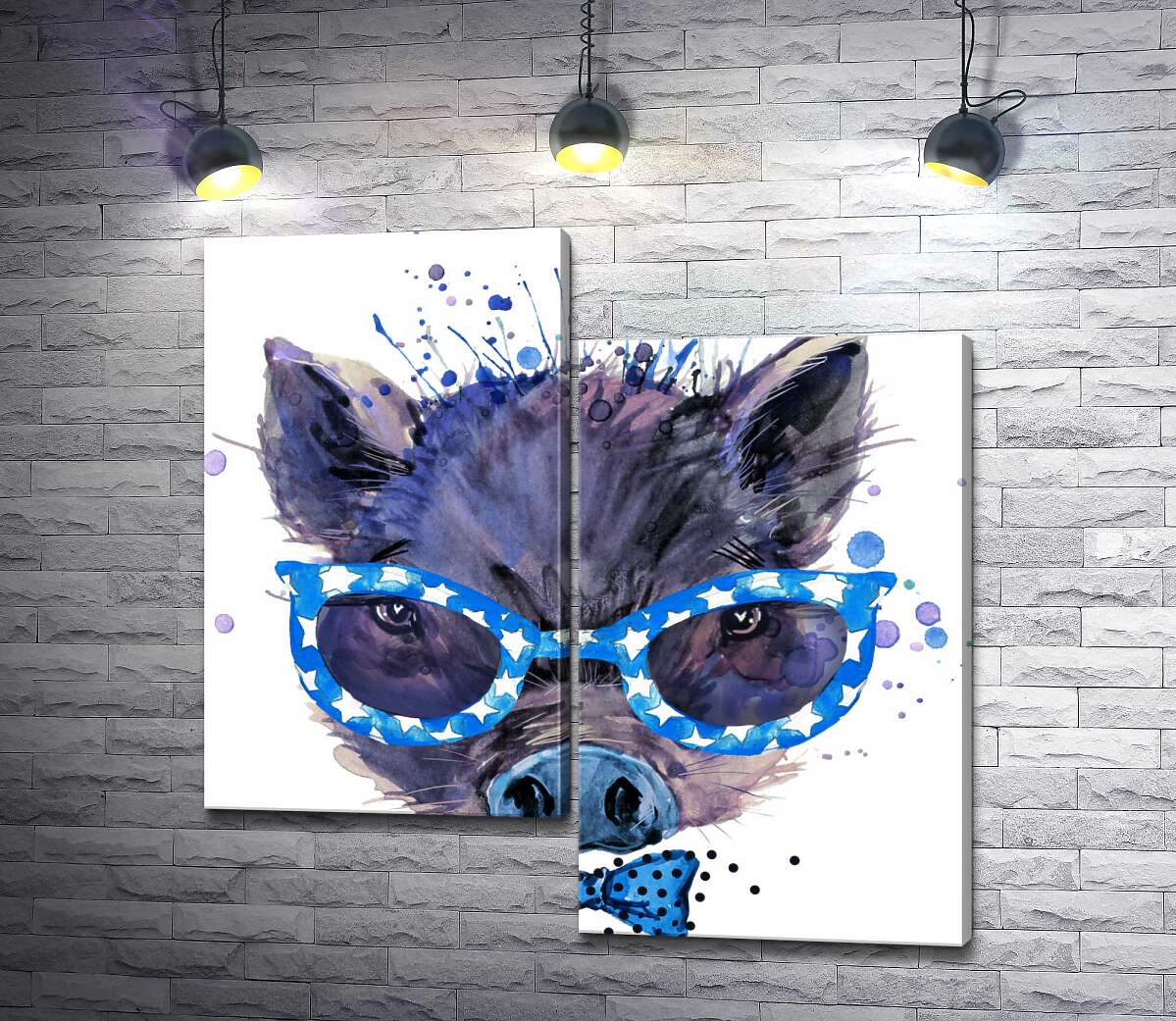 

Модульная картина ArtPoster Модный кабанчик в звездных очках и синем галстуке-бабочке 100x100 см Модуль №5