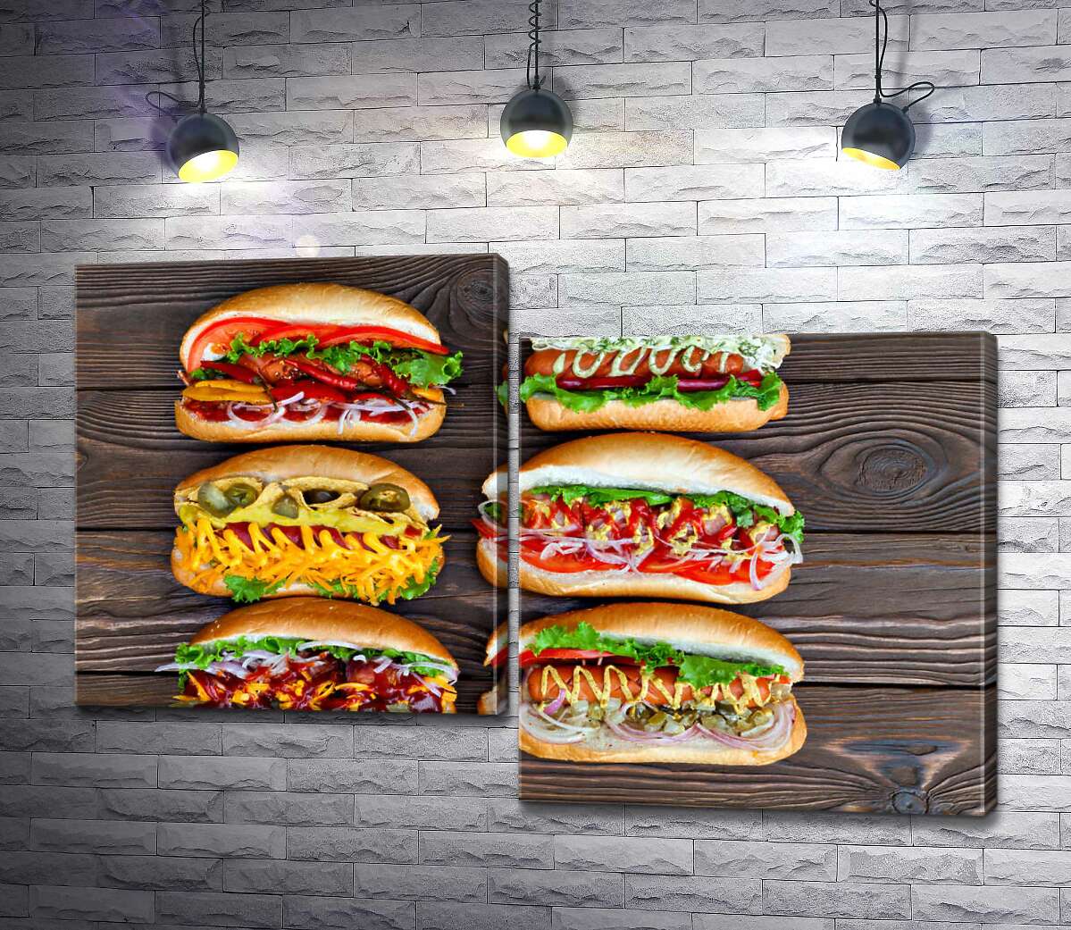 

Модульная картина ArtPoster Красочные разновидности вкусных хот-догов 100x67 см Модуль №5