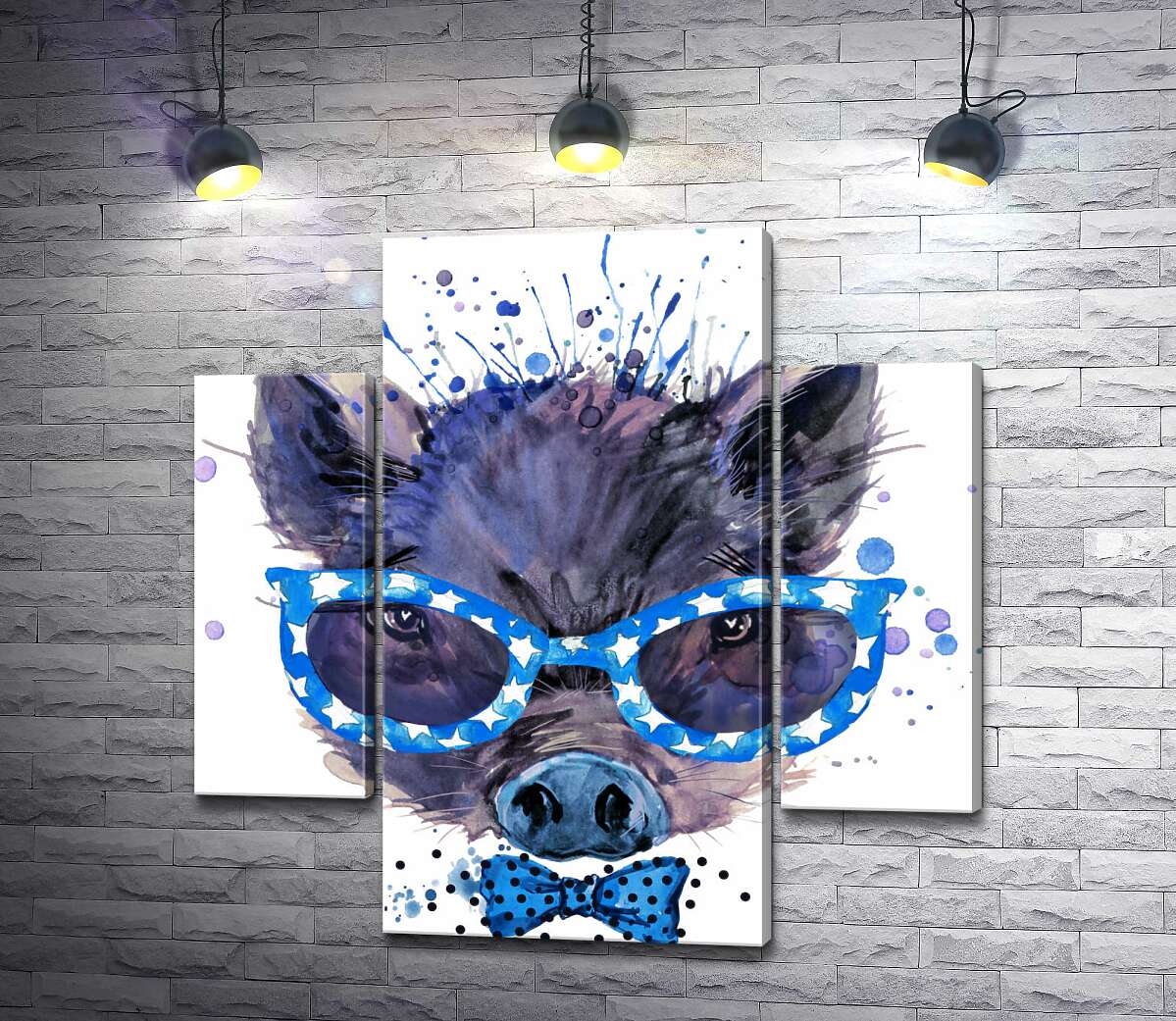 

Модульная картина ArtPoster Модный кабанчик в звездных очках и синем галстуке-бабочке 80x80 см Модуль №7