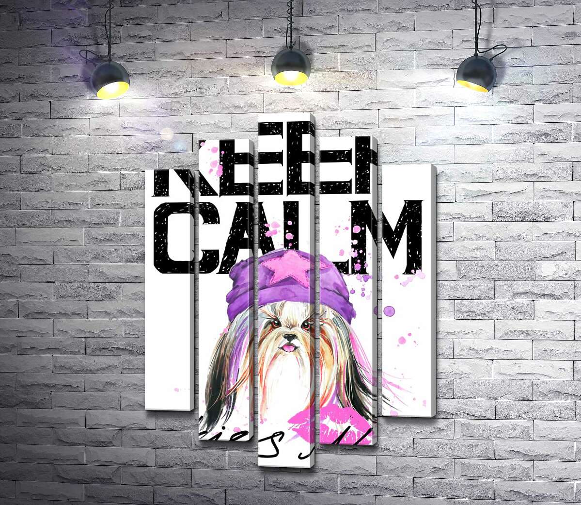 

Модульная картина ArtPoster Модная собака среди надписи "keep calm and kiss me" 130x192 см Модуль №26