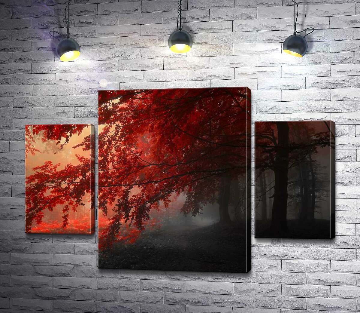 

Модульная картина ArtPoster Красные кроны деревьев в тени осеннего леса 100x68 см Модуль №7