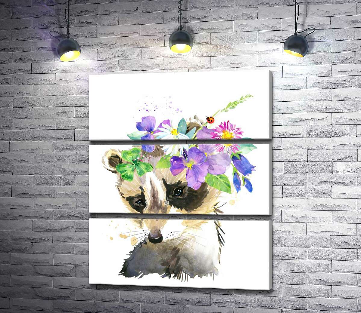 

Модульная картина ArtPoster Макушка енота украшена венком цветов 130x156 см Модуль №13