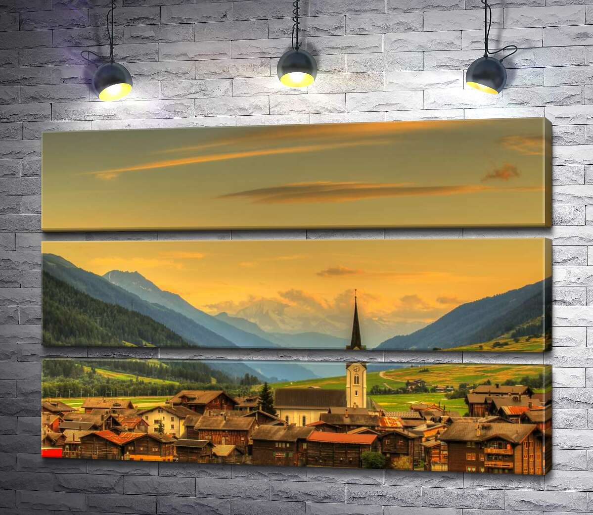 

Модульная картина ArtPoster Летний вечер в горном швейцарском городке Ульрихен 90x60 см Модуль №13