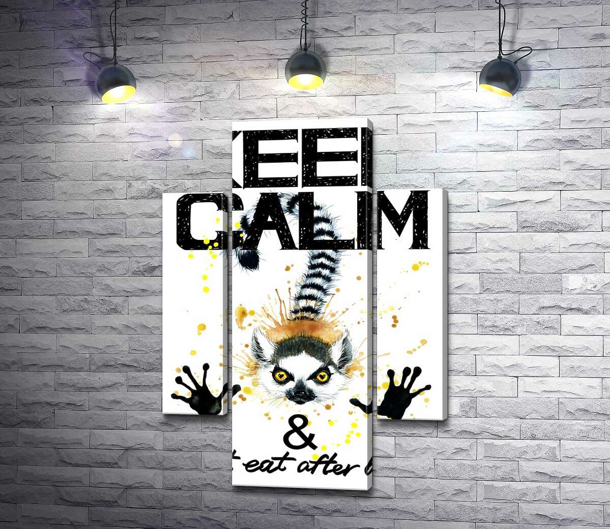 

Модульная картина ArtPoster Лемур тянет лапы вперед под надписью "keep calm and don't eat after 6 p.m." 80x119 см Модуль №7