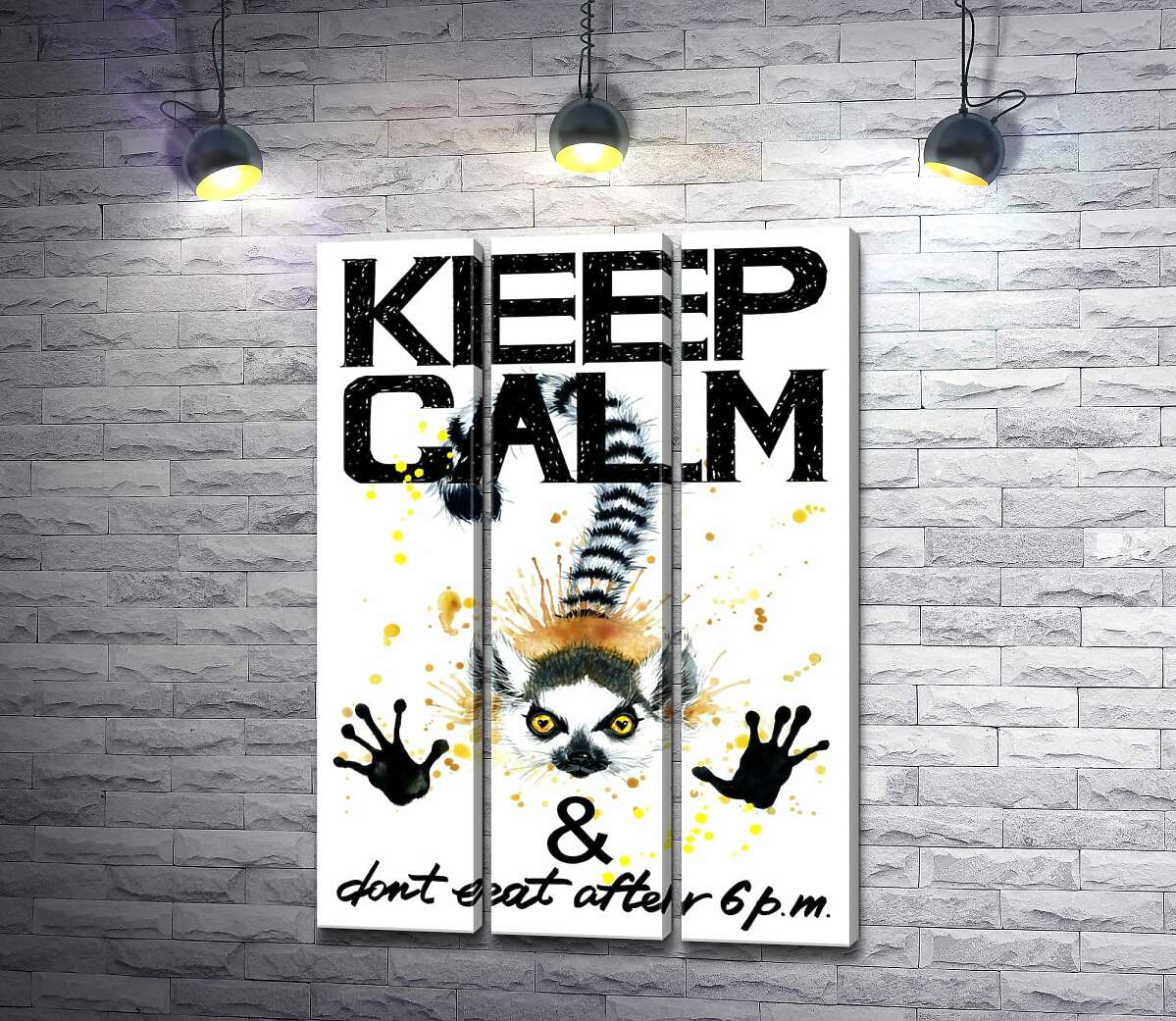 

Модульная картина ArtPoster Лемур тянет лапы вперед под надписью "keep calm and don't eat after 6 p.m." 60x88 см Модуль №11