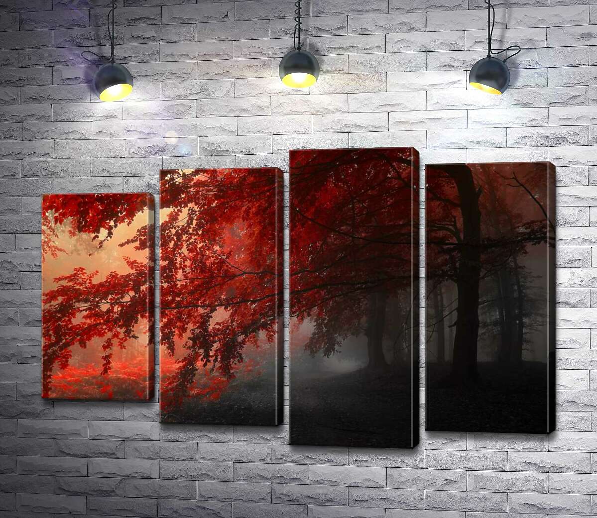 

Модульная картина ArtPoster Красные кроны деревьев в тени осеннего леса 100x67 см Модуль №21