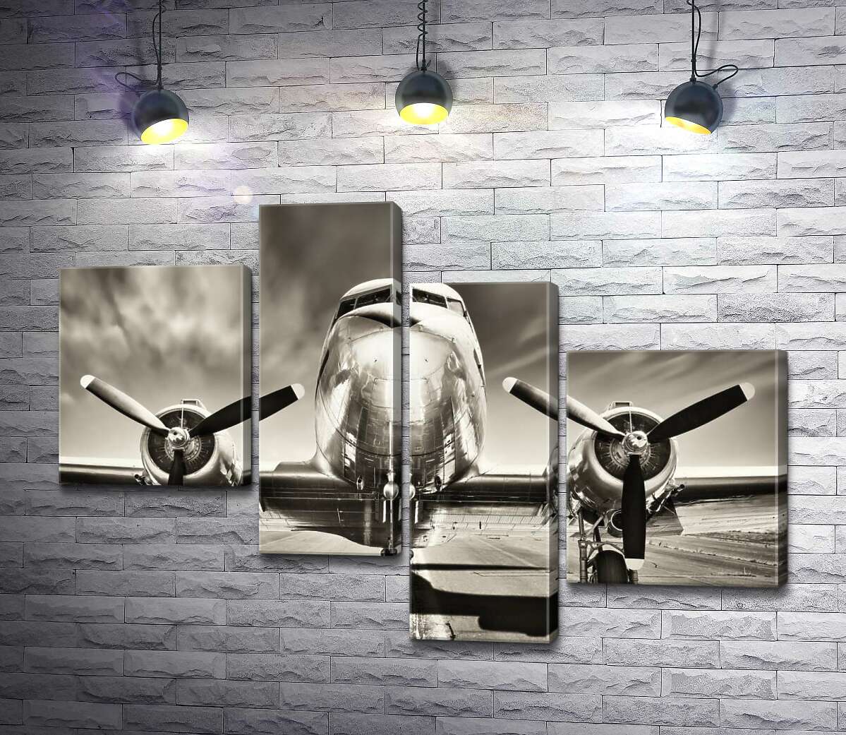

Модульная картина ArtPoster Могучий фюзеляж самолета возвышается над взлетной полосой 100x71 см Модуль №20