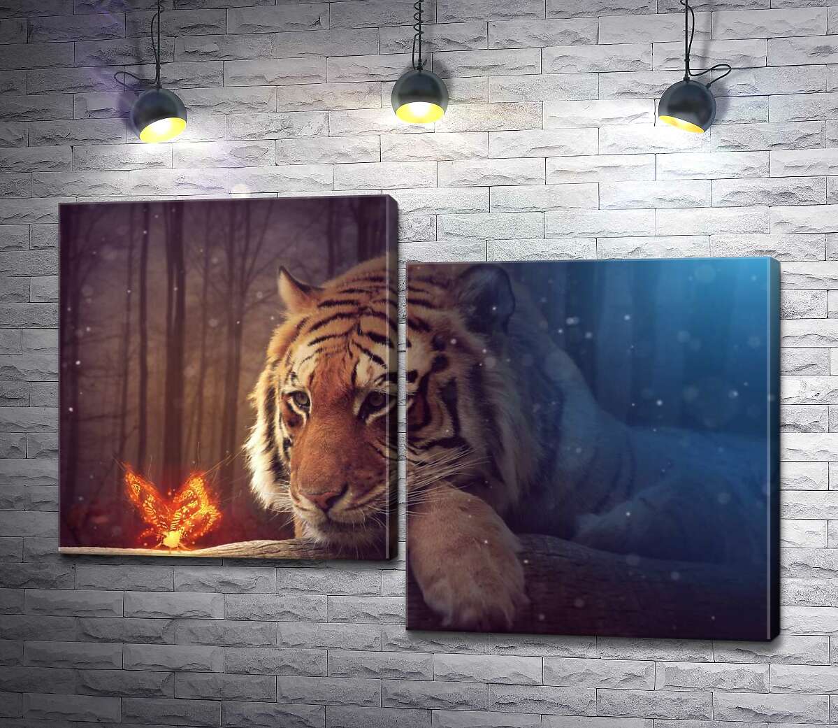 

Модульная картина ArtPoster Могучий тигр наблюдает за огненной бабочкой 100x68 см Модуль №5
