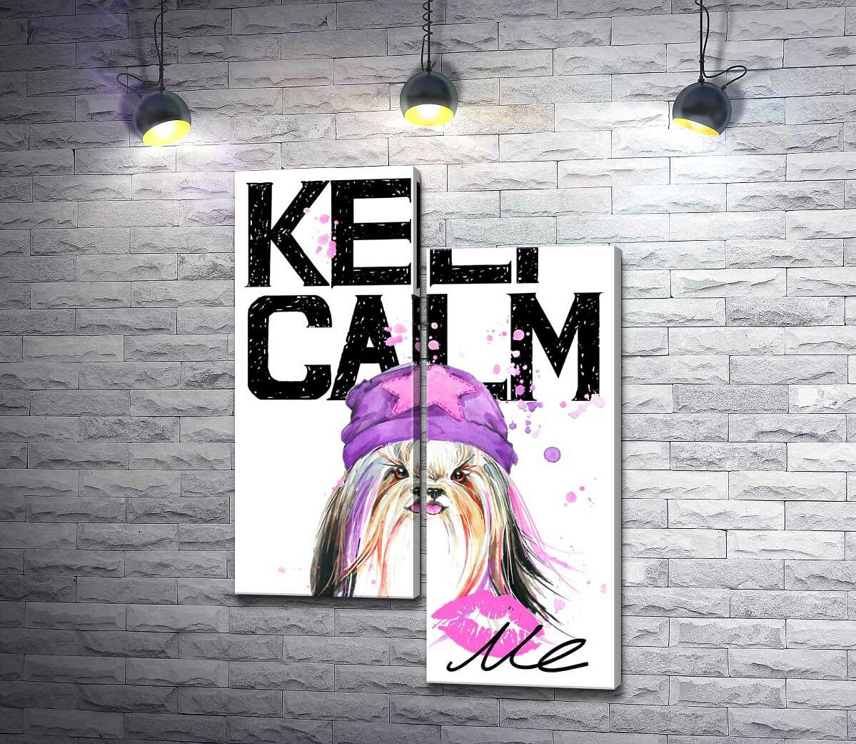 

Модульная картина ArtPoster Модная собака среди надписи "keep calm and kiss me" 50x74 см Модуль №5