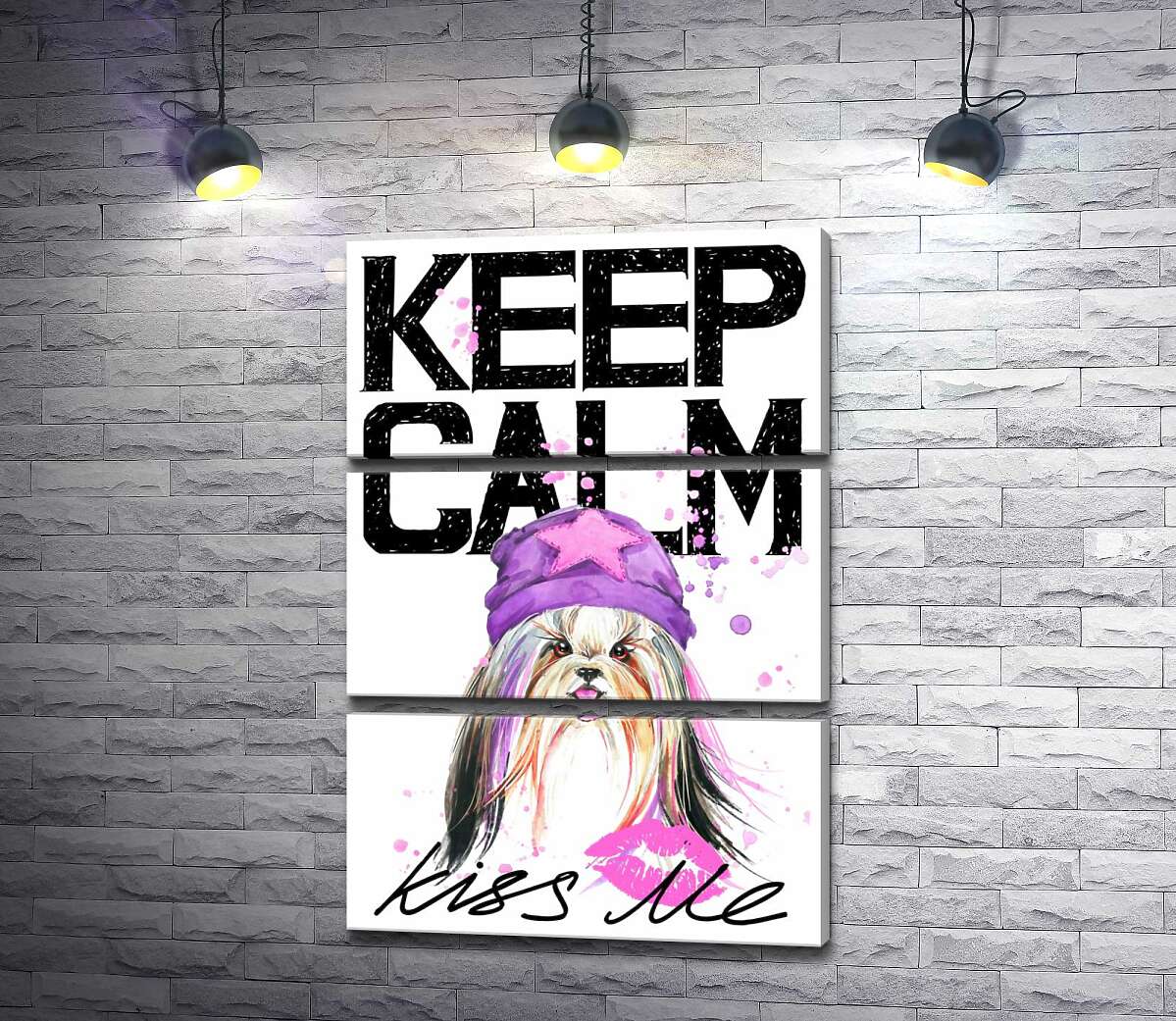 

Модульная картина ArtPoster Модная собака среди надписи "keep calm and kiss me" 50x75 см Модуль №13