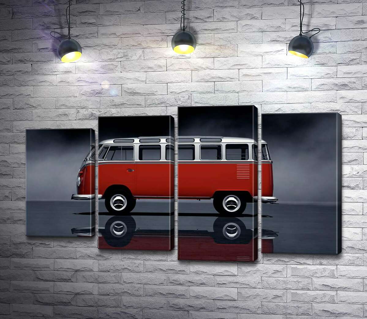 

Модульная картина ArtPoster Легендарный красно-белый автобус Volkswagen Van Samba 132x75 см Модуль №21