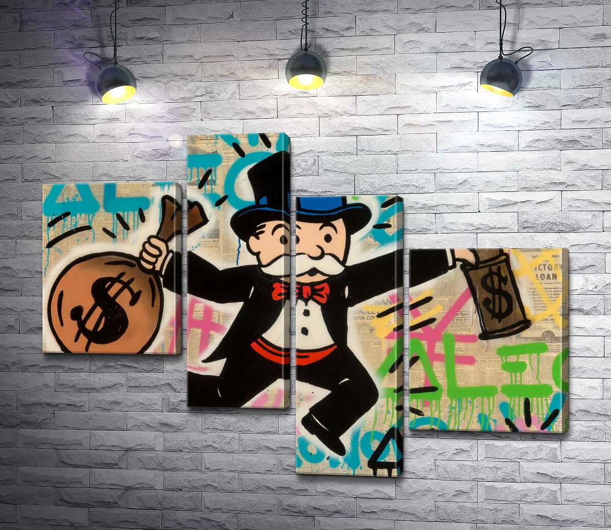 

Модульная картина ArtPoster Мистер Монополи с деньгами (Mr. Monopoly with money) - Алек Монополи (Alec Monopoly) 130x98 см Модуль №20