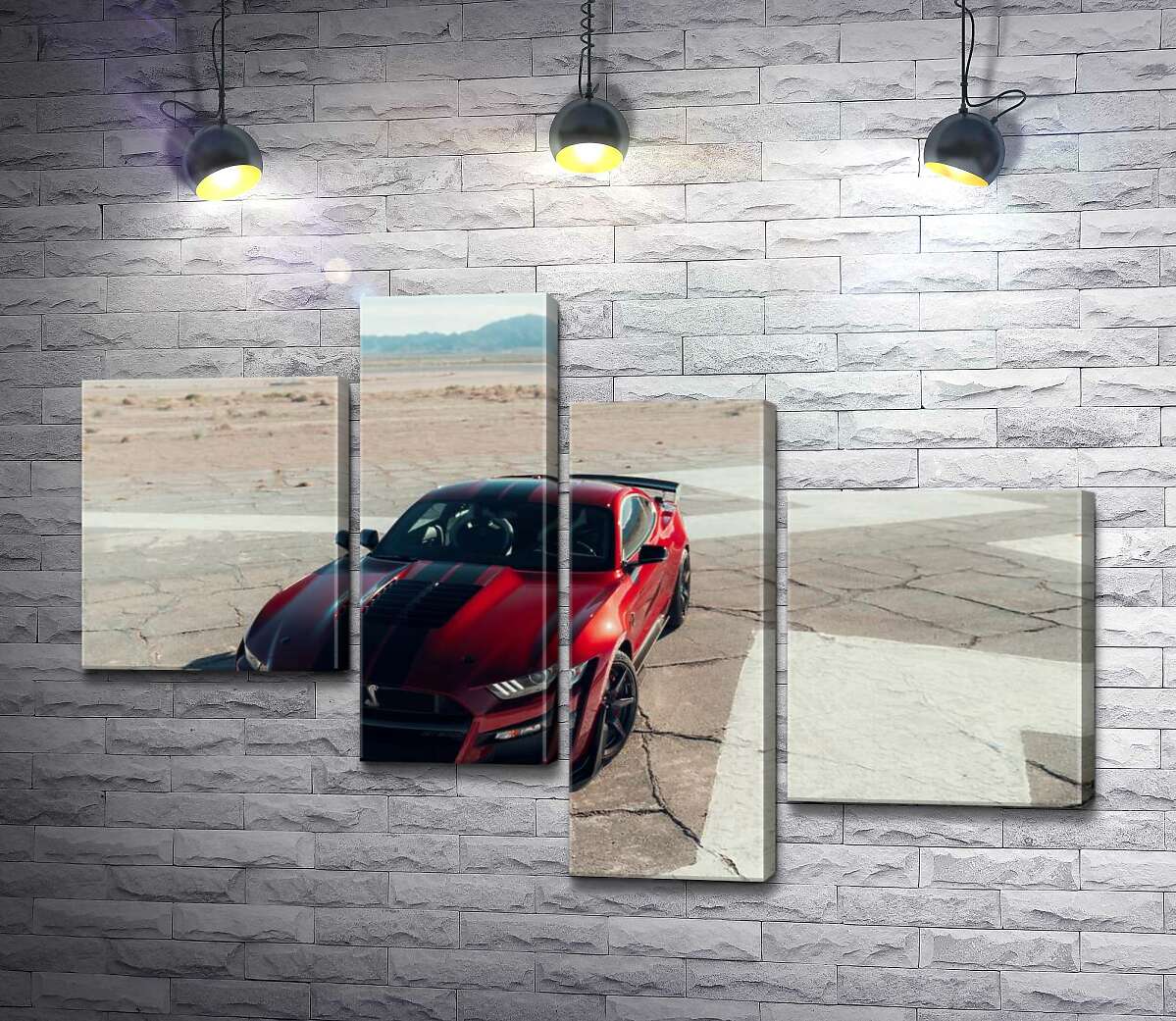 

Модульная картина ArtPoster Красный Ford Mustang Shelby GT500 на пустынной трассе 130x89 см Модуль №20