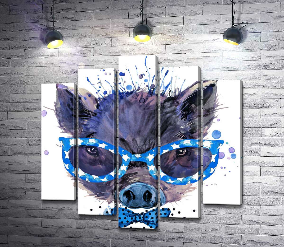 

Модульная картина ArtPoster Модный кабанчик в звездных очках и синем галстуке-бабочке 130x132 см Модуль №26