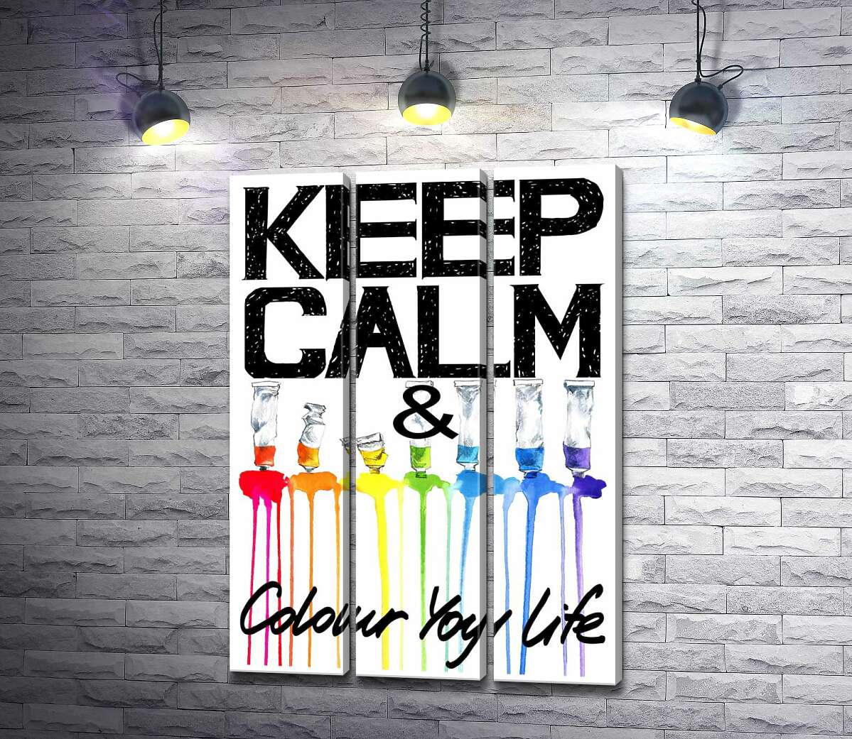 

Модульная картина ArtPoster Краска вытекает из ярких тюбиков на надписи "keep calm and colour your life" 132x190 см Модуль №11