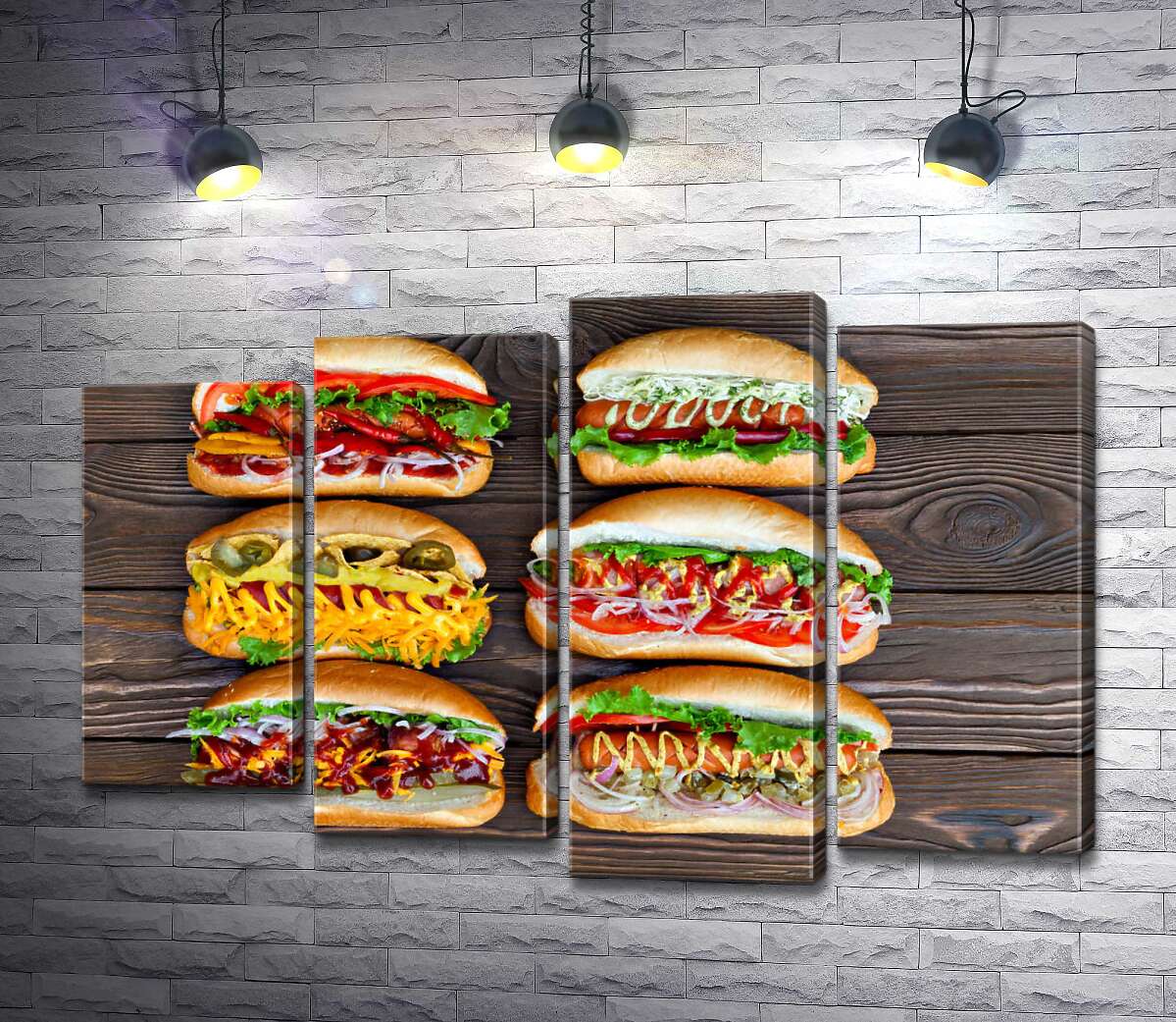 

Модульная картина ArtPoster Красочные разновидности вкусных хот-догов 80x54 см Модуль №21