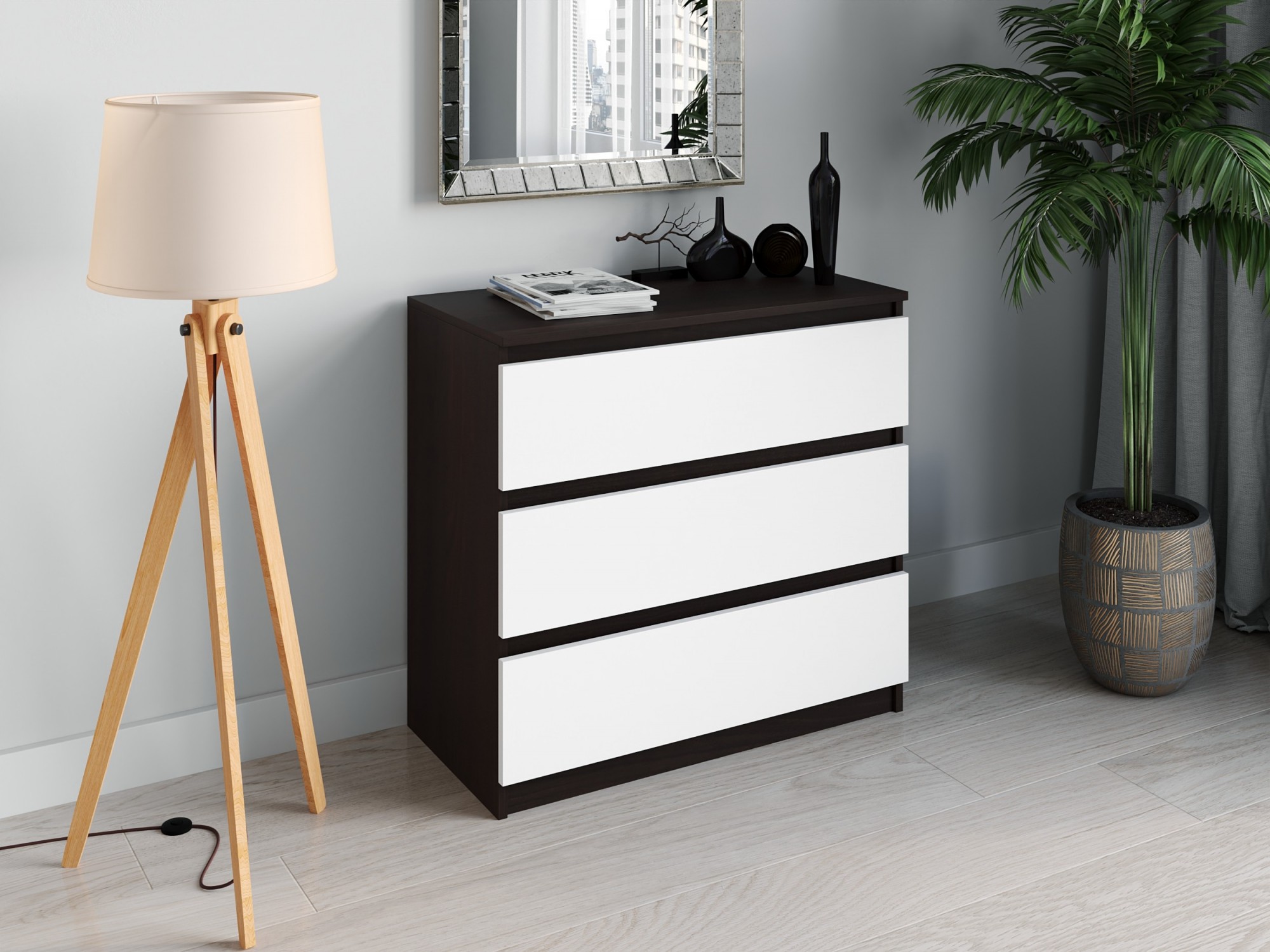 

Комод на 3 ящика Moreli T-214 Ш 800 / В 755 / Г 400 Венге-Белый