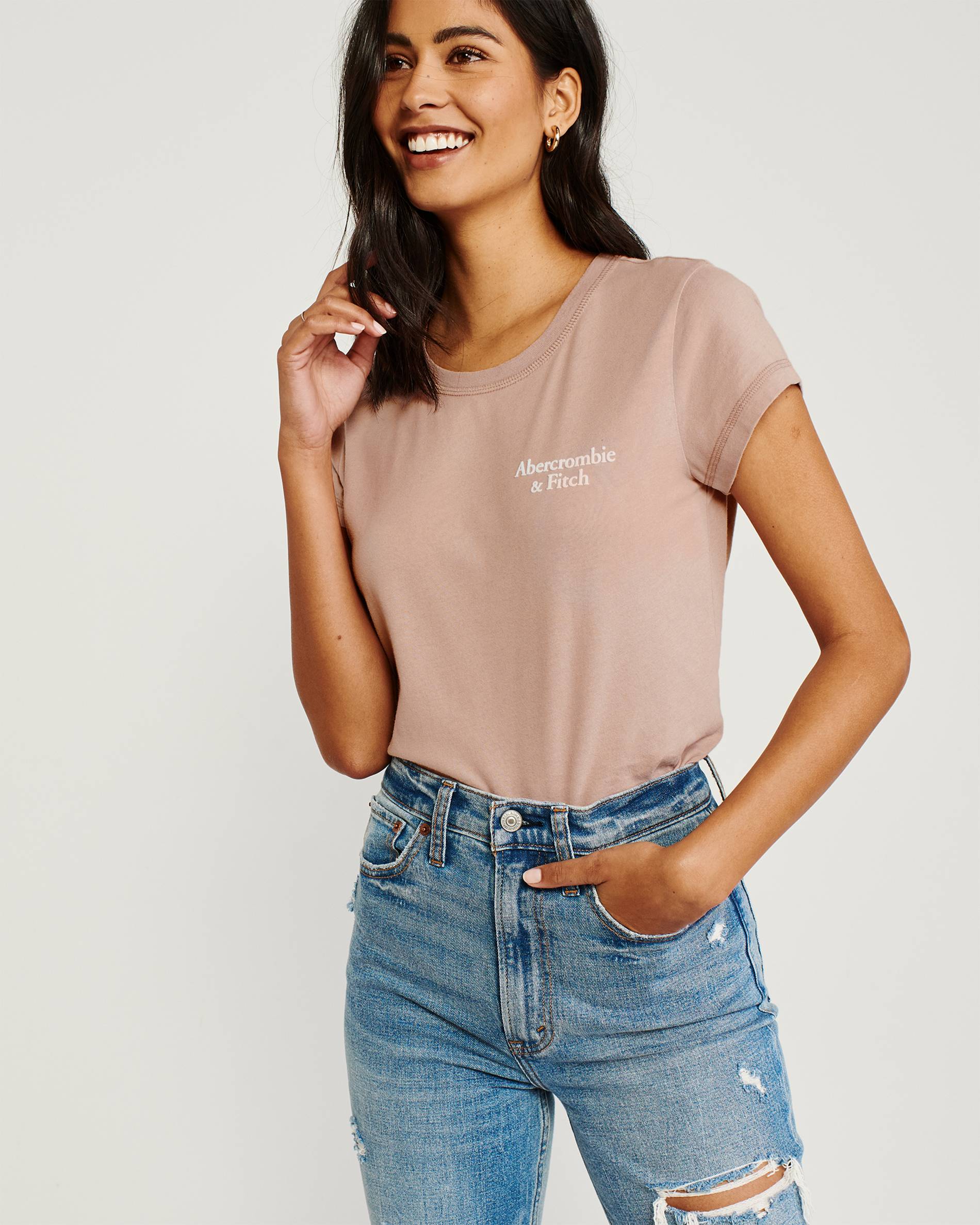 

Футболка Abercrombie & Fitch AF7069W  Светло-розовый, Футболка Abercrombie & Fitch AF7069W XS Светло-розовый