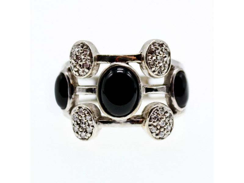 

Серебряное кольцо с ониксом и гошенитом Натуральный Sky Jewelry 003783