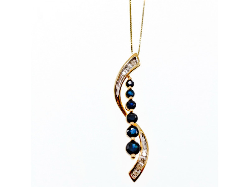 

Золотая цепочка с кулоном с сапфирами и бриллиантами Натуральный Sky Jewelry 003713