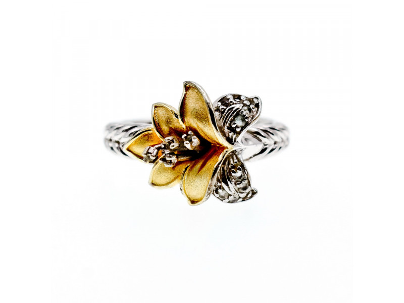 

Серебряное кольцо с нотами позолоты с фианитами Цветок Sky Jewelry 003677