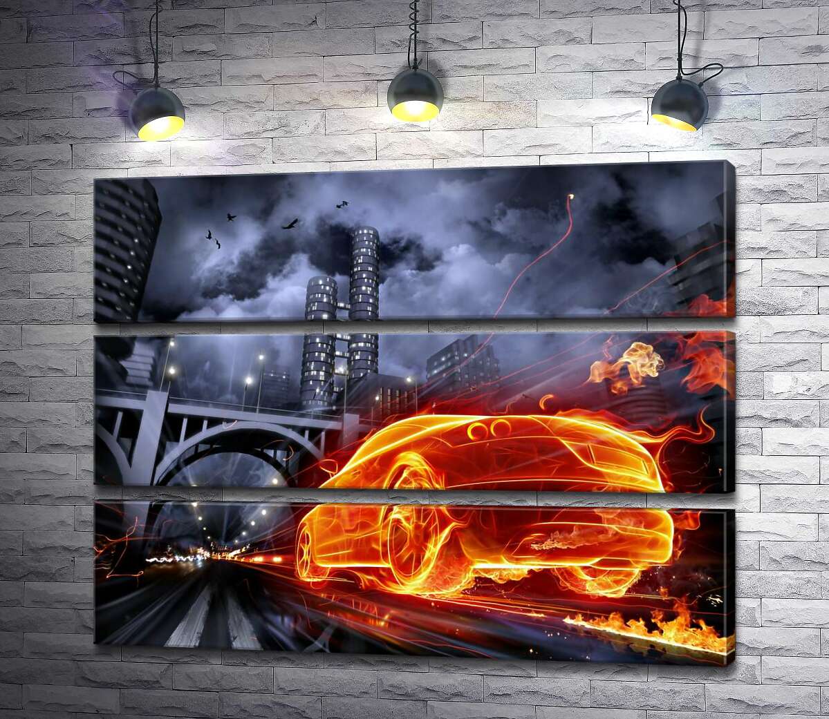 

Модульная картина ArtPoster Огненный призрак автомобиля несется под мост ночного города 130x99 см Модуль №13