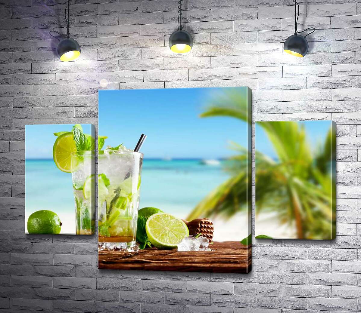 

Модульная картина ArtPoster Освежающий мохито на фоне тропического побережья 100x69 см Модуль №7