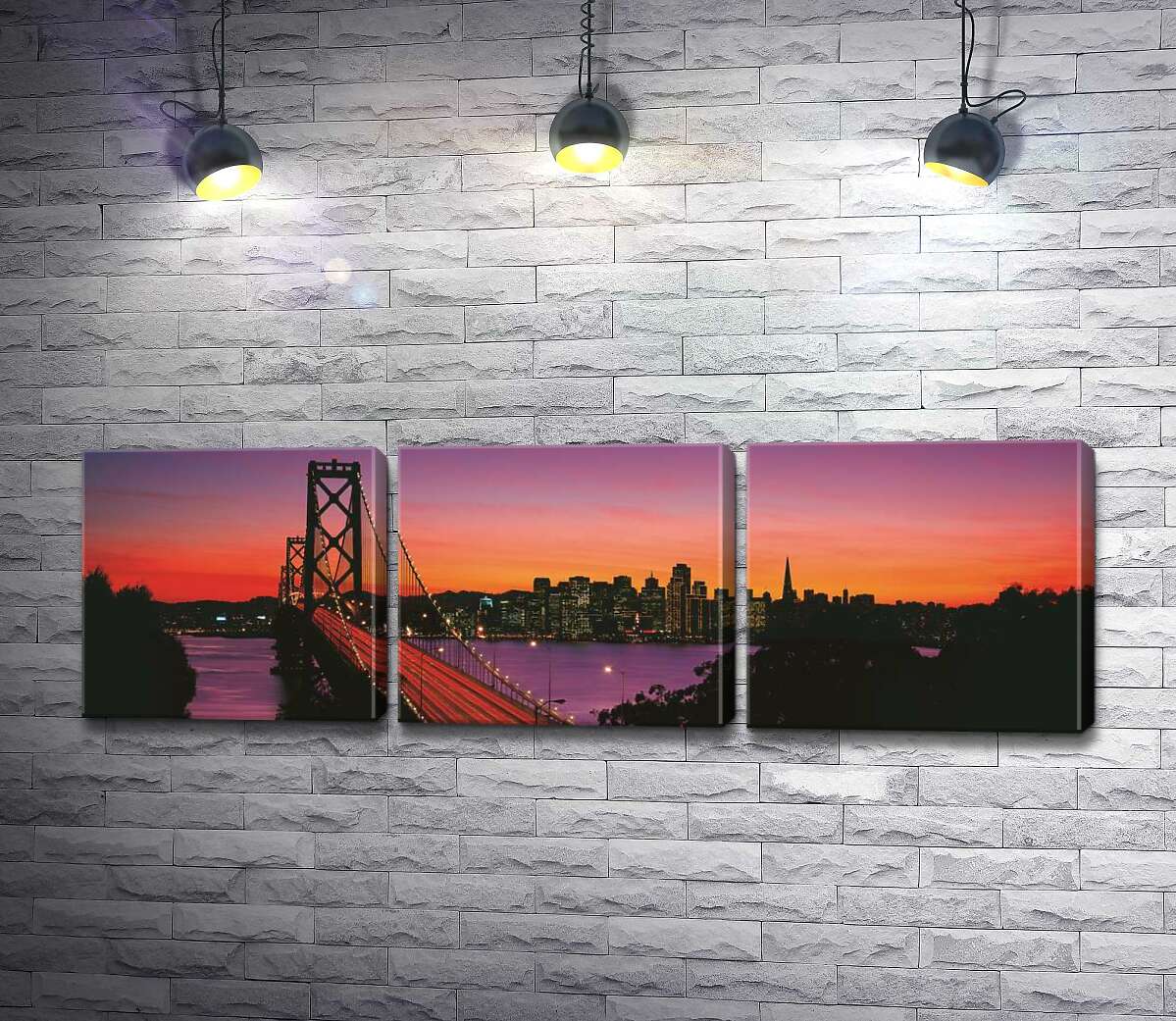 

Модульная картина ArtPoster Мост Бэй-Бридж (Bay Bridge) ведет к вечернему Сан-Франциско 102x32 см Модуль №11