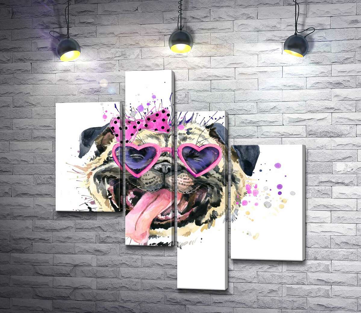 

Модульная картина ArtPoster Мопс в розовых очках высунул язык 100x100 см Модуль №20