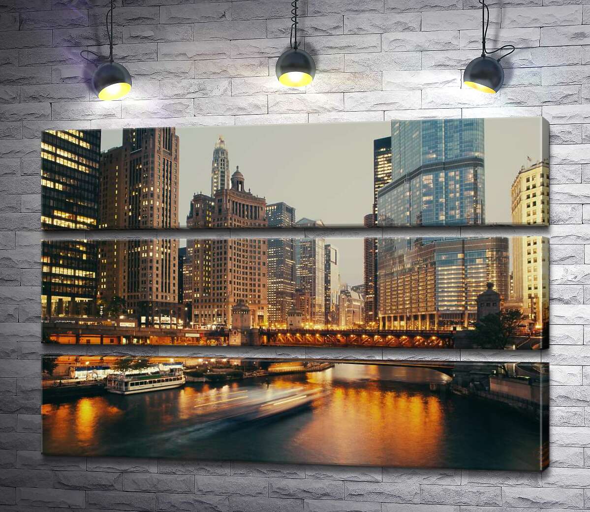 

Модульная картина ArtPoster Огни моста отражаются в воде на набережной Чикаго 100x69 см Модуль №13