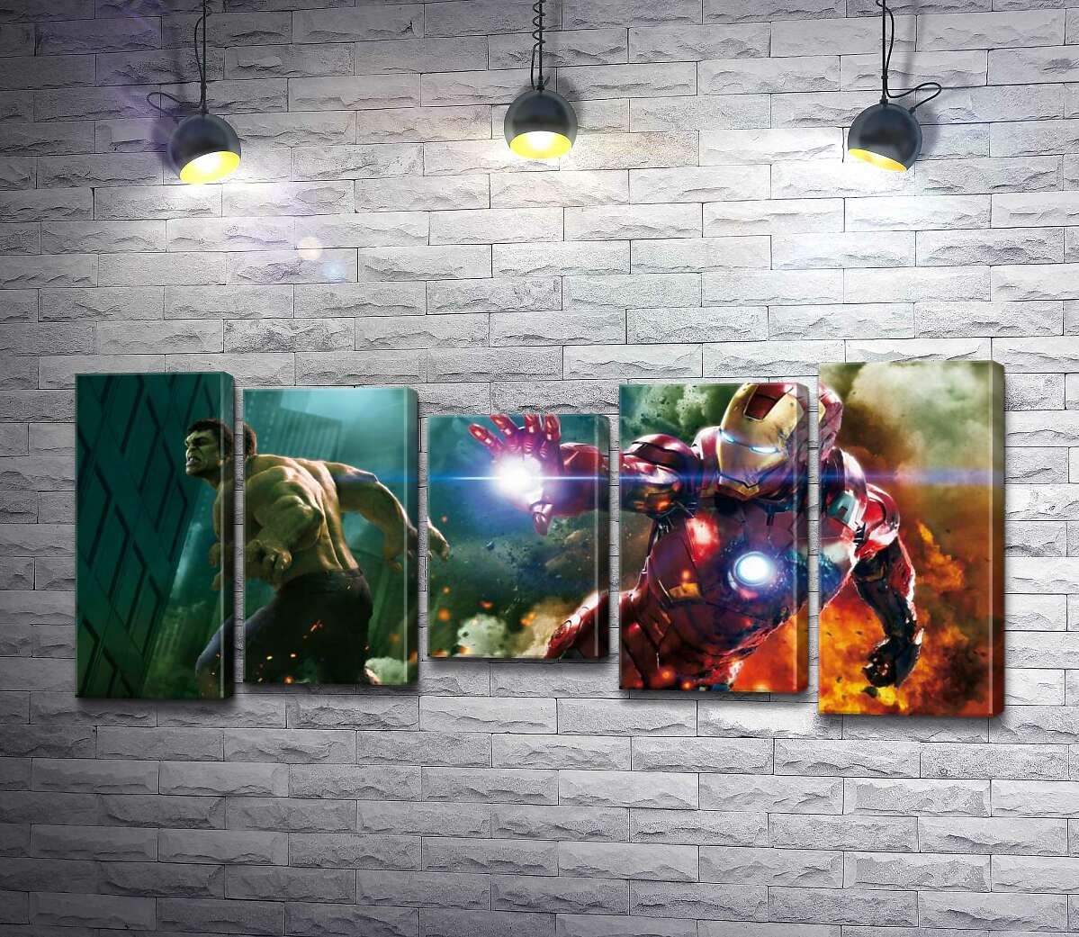 

Модульная картина ArtPoster Непобедимые Халк (Hulk) и Железный человек (Iron Man) в фильме "Мстители" (The Avengers) 130x59 см Модуль №28