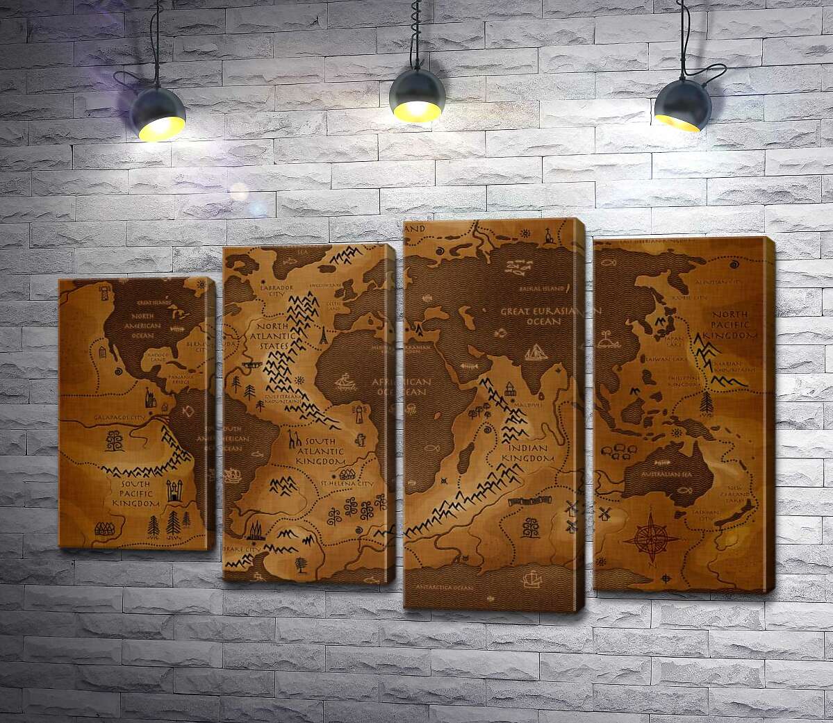 

Модульная картина ArtPoster Обмен суши и воды на фантастической карте мира 80x51 см Модуль №21