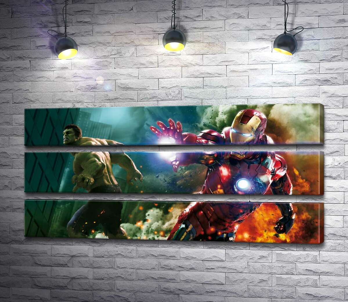

Модульная картина ArtPoster Непобедимые Халк (Hulk) и Железный человек (Iron Man) в фильме "Мстители" (The Avengers) 136x60 см Модуль №13