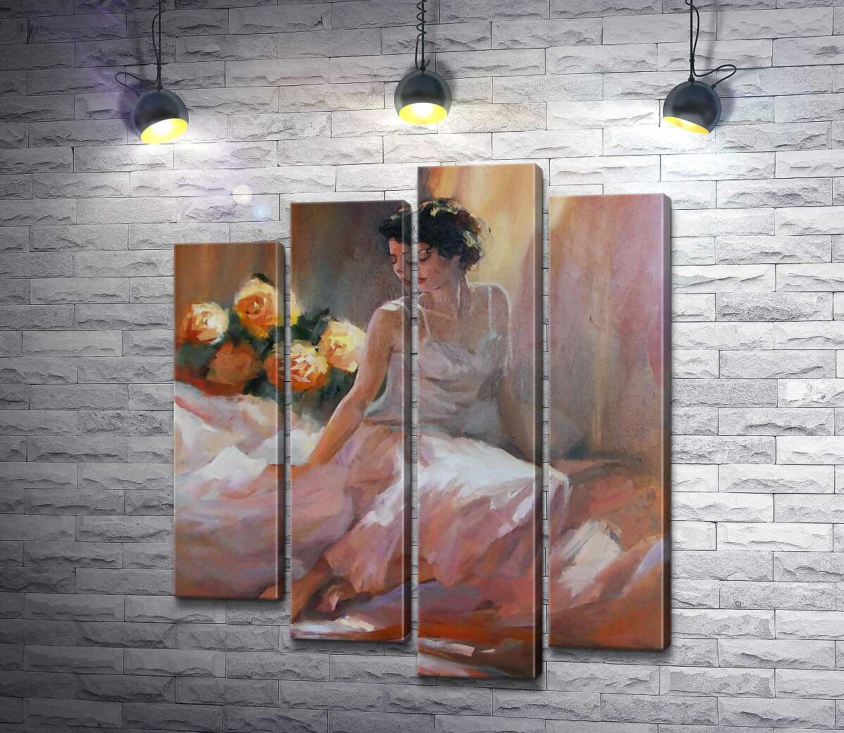 

Модульная картина ArtPoster Нежный силуэт девушки в белом шелковом платье рядом с букетом роз 132x155 см Модуль №21