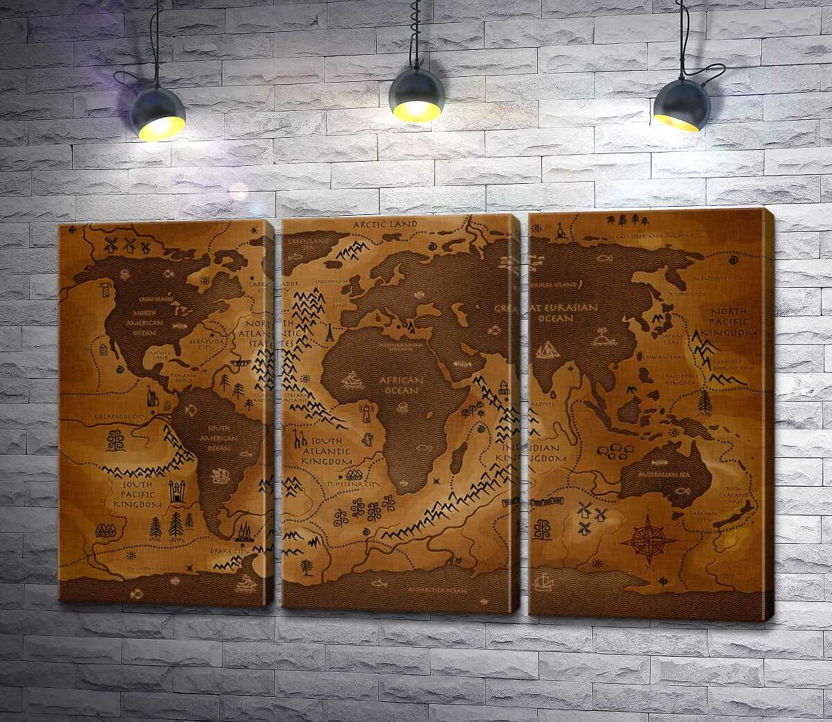 

Модульная картина ArtPoster Обмен суши и воды на фантастической карте мира 132x81 см Модуль №11
