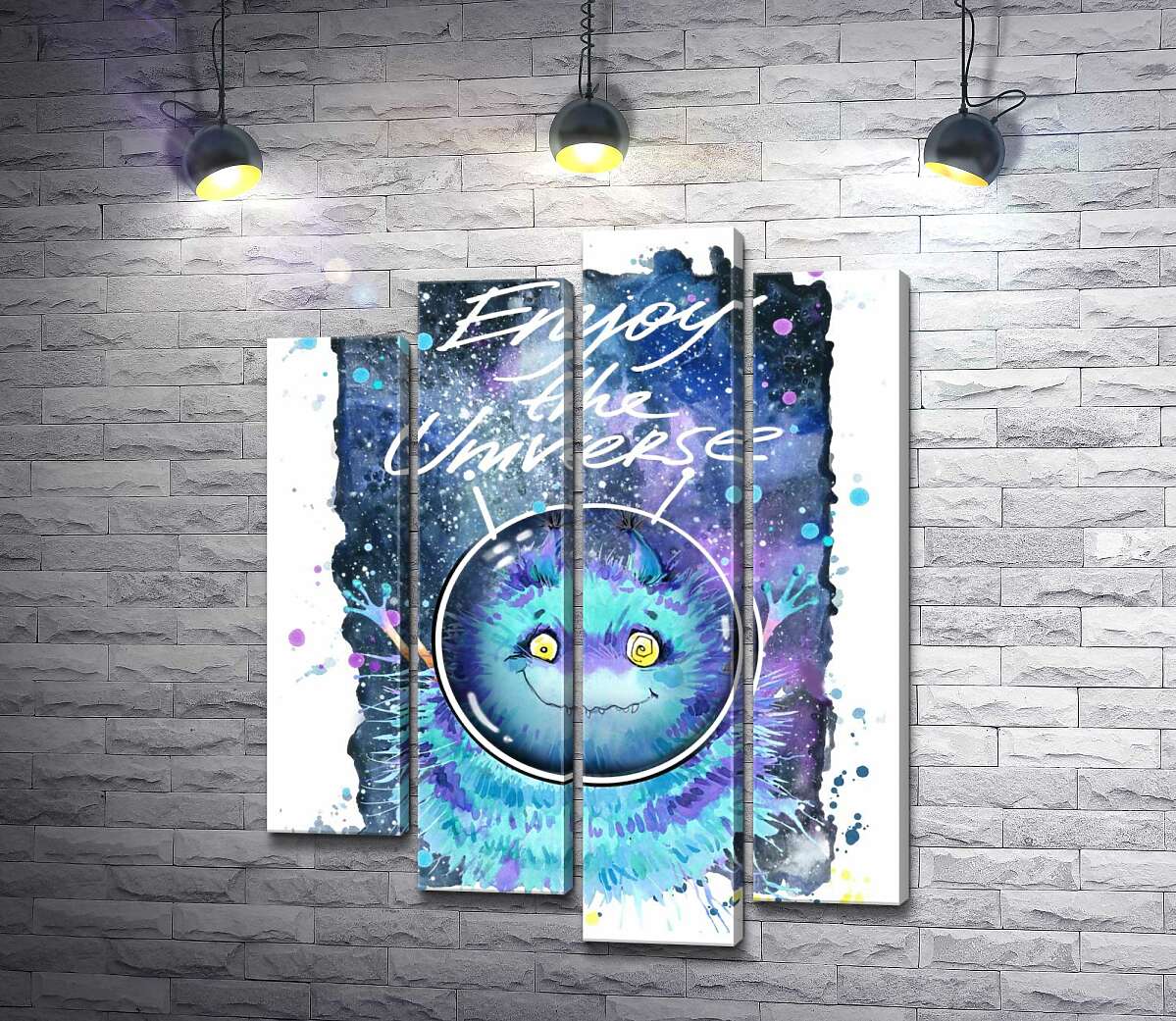 

Модульная картина ArtPoster Монстр с голубой шерстью летает в космосе с надписью "Enjoy the Universe" 80x104 см Модуль №21