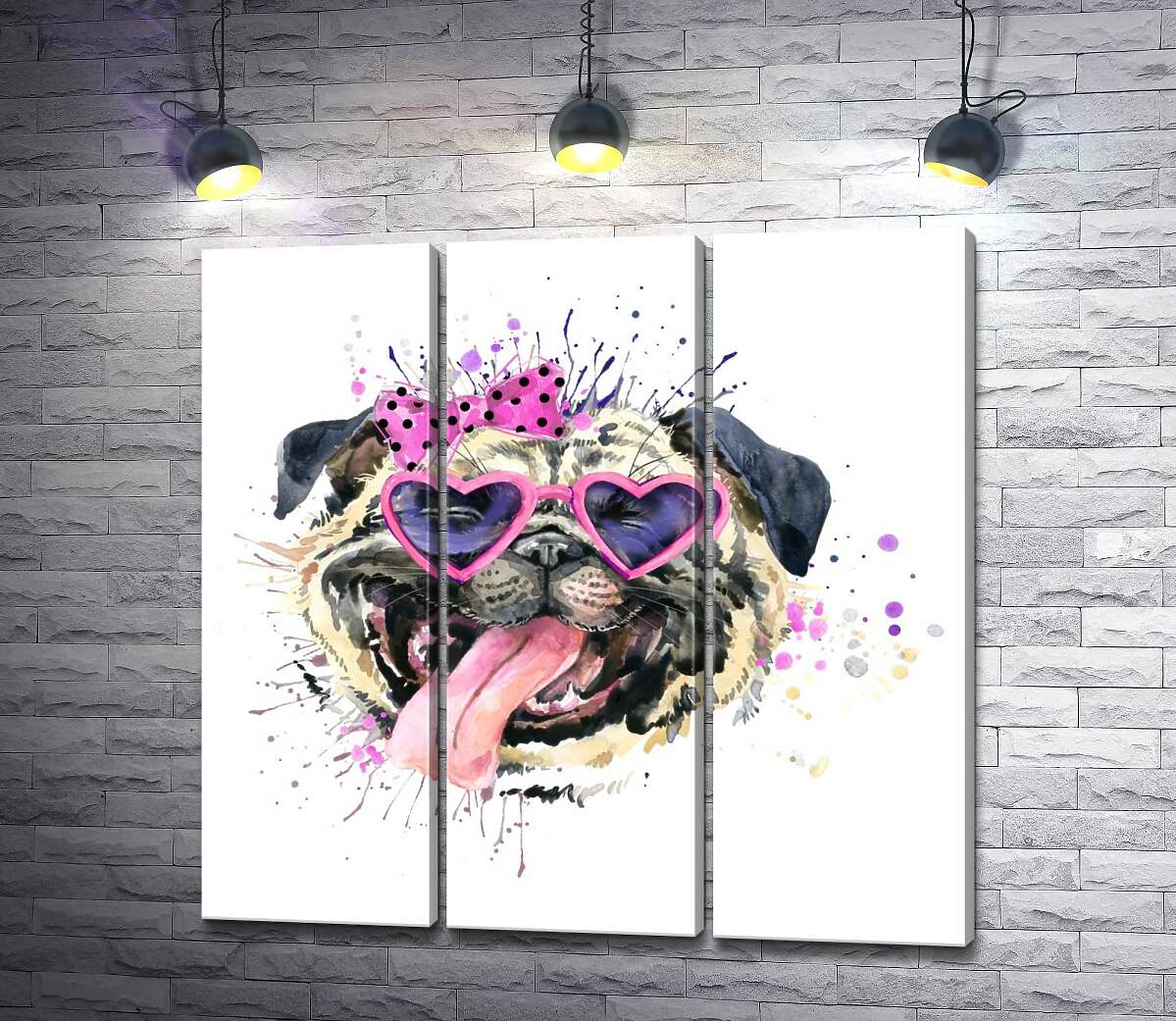 

Модульная картина ArtPoster Мопс в розовых очках высунул язык 132x130 см Модуль №11