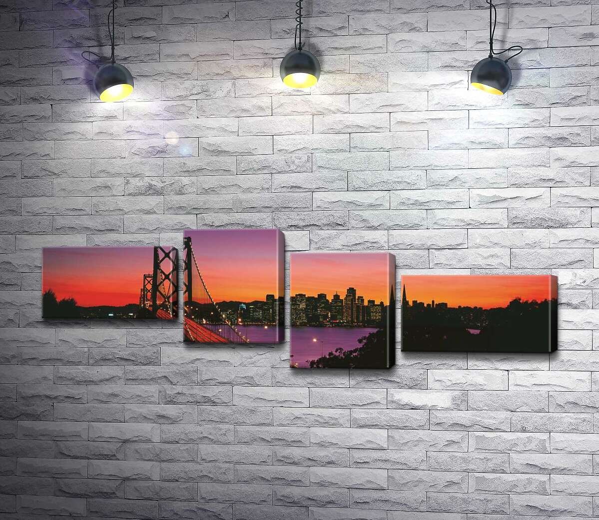 

Модульная картина ArtPoster Мост Бэй-Бридж (Bay Bridge) ведет к вечернему Сан-Франциско 124x40 см Модуль №20
