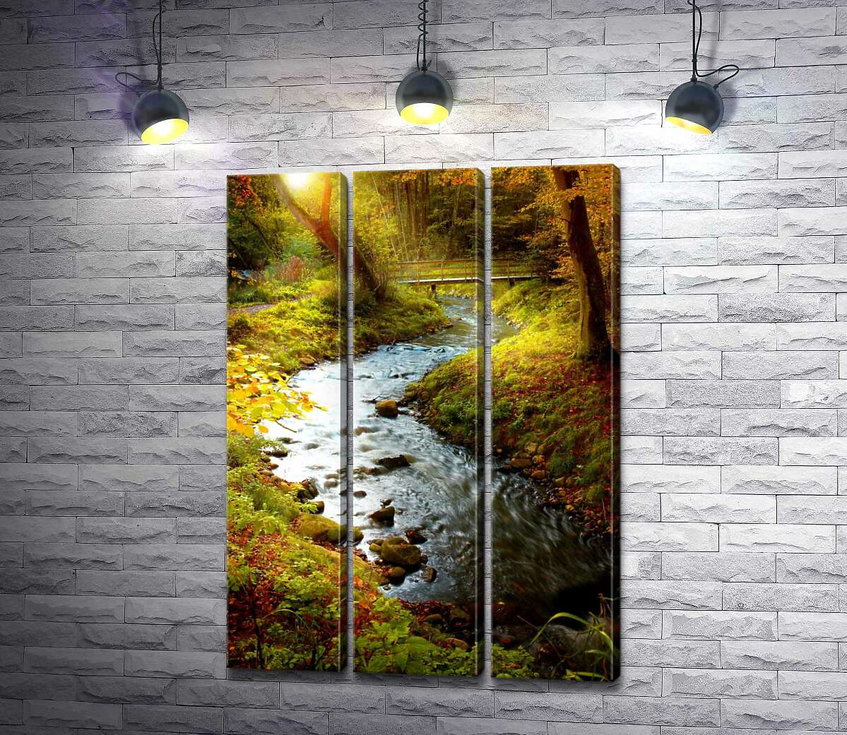 

Модульная картина ArtPoster Мягкие переливы желтой осени на берегах лесного ручья 132x188 см Модуль №11