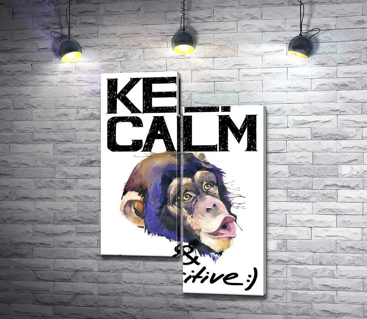 

Модульная картина ArtPoster Мордочка обезьяны среди надписи "keep calm and be positive" 50x74 см Модуль №5