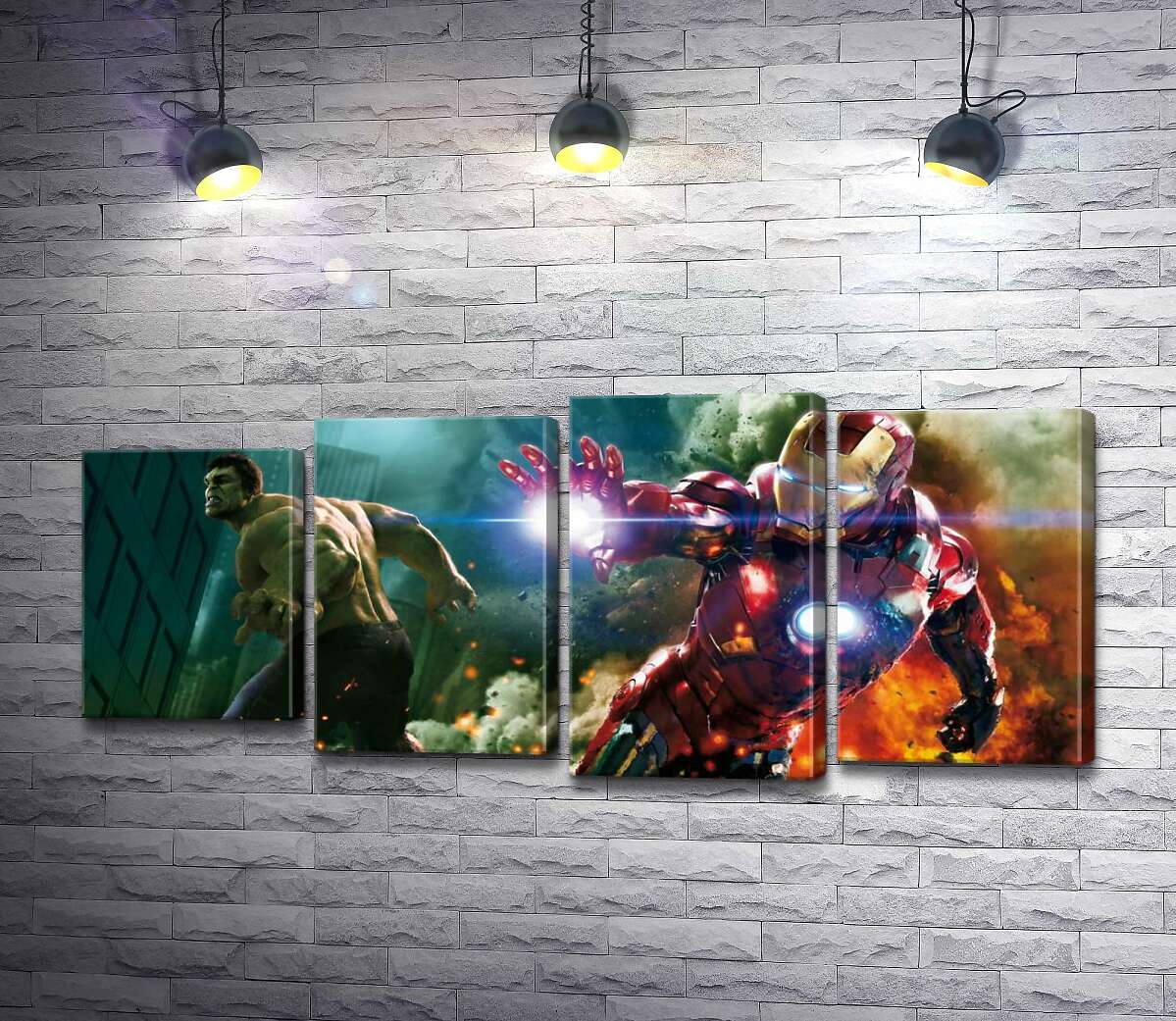 

Модульная картина ArtPoster Непобедимые Халк (Hulk) и Железный человек (Iron Man) в фильме "Мстители" (The Avengers) 100x46 см Модуль №21