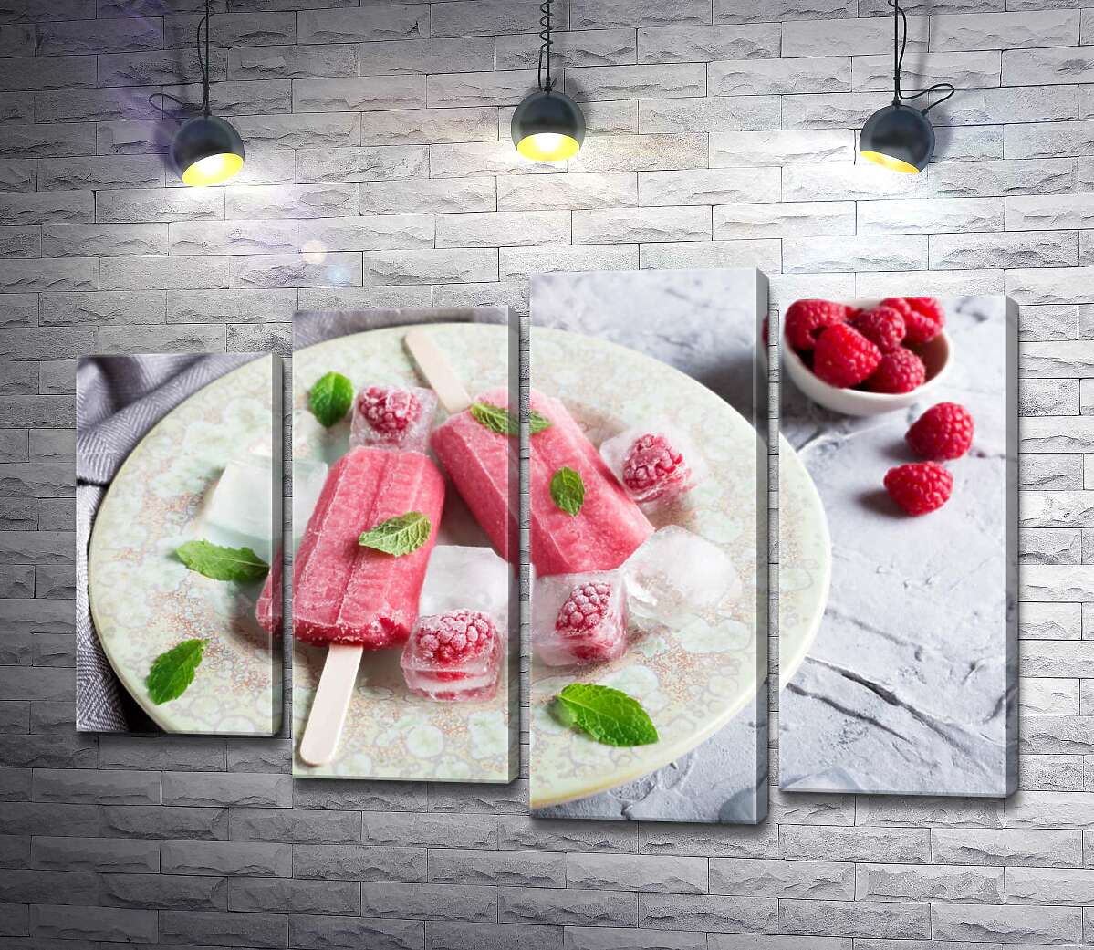 

Модульная картина ArtPoster Освежающая тарелка с малиновым мороженым и кубиками льда 80x54 см Модуль №21