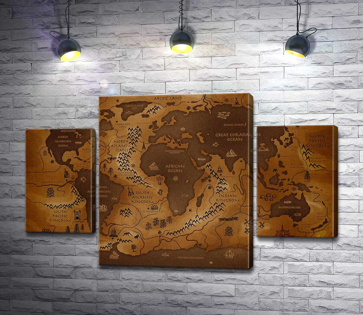 

Модульная картина ArtPoster Обмен суши и воды на фантастической карте мира 80x50 см Модуль №7