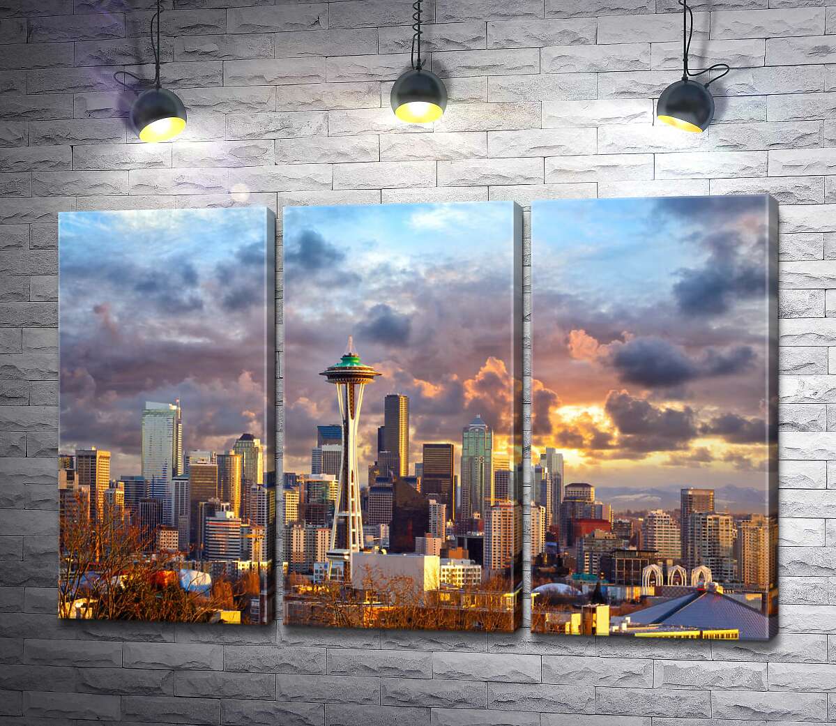 

Модульная картина ArtPoster Обзорная башня Space Needle потерялась среди небоскребов Сиэтла 132x87 см Модуль №11