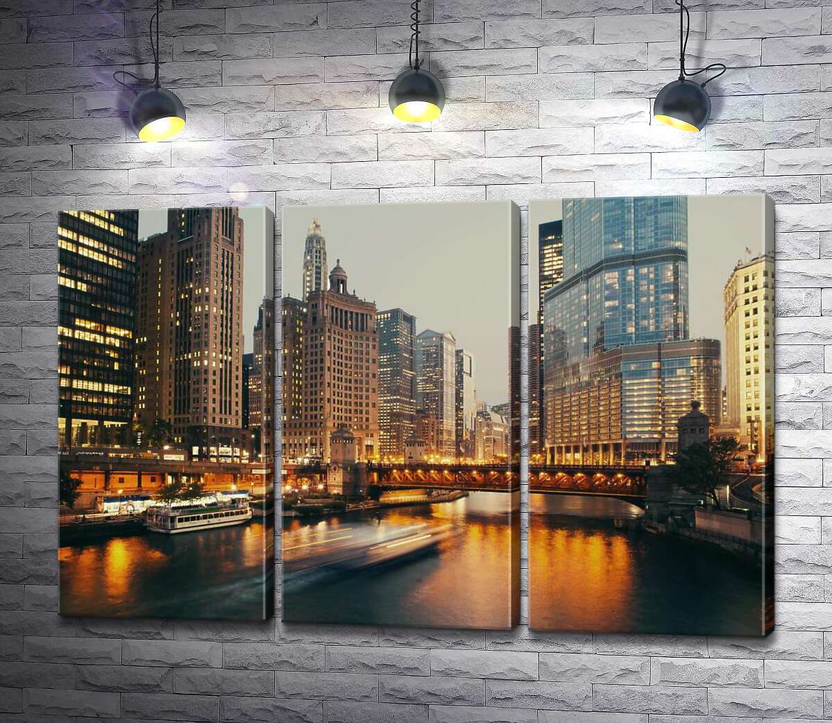 

Модульная картина ArtPoster Огни моста отражаются в воде на набережной Чикаго 132x87 см Модуль №11