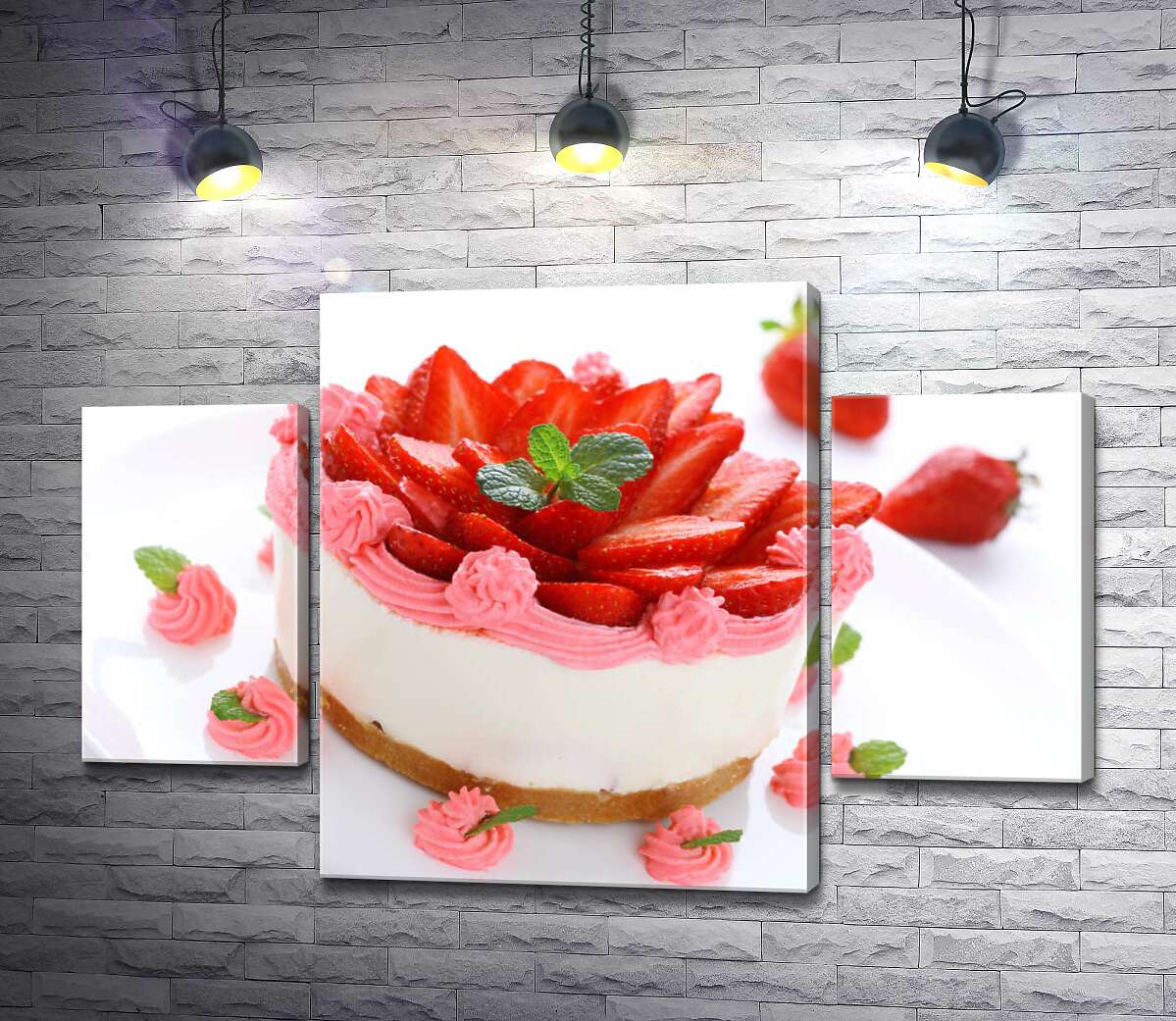 

Модульная картина ArtPoster Нежные слои клубничного чизкейка, украшенные розовым кремом 80x54 см Модуль №7