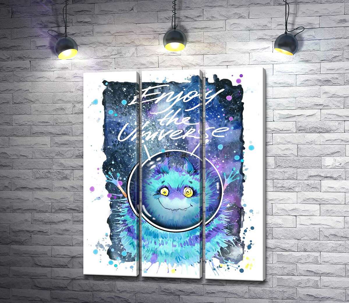 

Модульная картина ArtPoster Монстр с голубой шерстью летает в космосе с надписью "Enjoy the Universe" 132x166 см Модуль №11